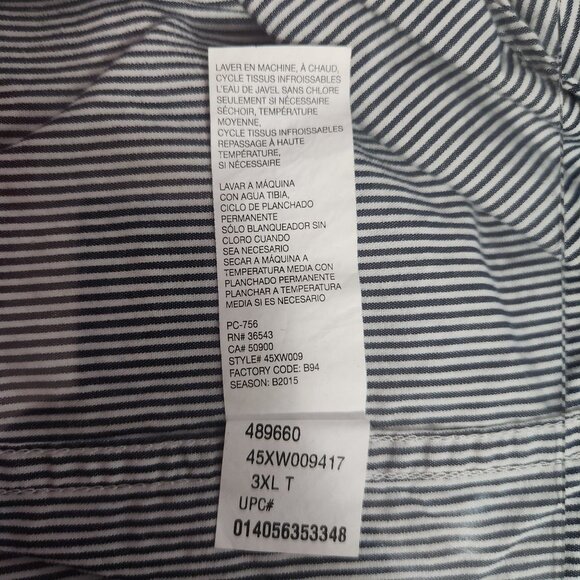 Izod Mens Stripe 3XLT Blue and White Stripe 100%Cotton Button Down Long Sleeve - Picture 7 of 7